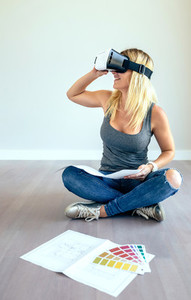 Woman watching with virtual reality glasses