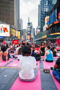 People in the yoga annual concentration in Times Square  New York City  USA