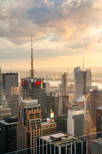 Skyline of Manhattan at dusk in New York City