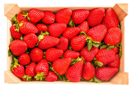 Top view of strawberries box isolated on white background