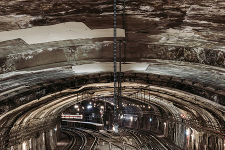 View on a tunnel with railroads in Paris underground