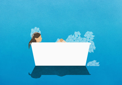 Woman enjoying bubble bath