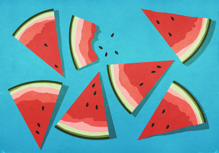 Vibrant watermelon slices on blue background