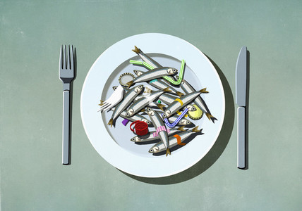 Sardines  plastic straws and pollution on plate