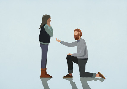 Man kneeling  proposing marriage to woman