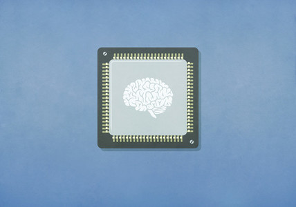 Image of brain on computer chip