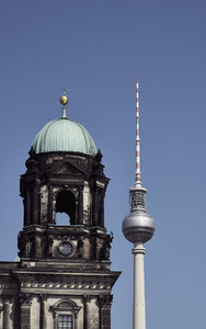 Television Tower and Berlin Cathedral against sunny Germany