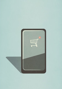 Shopping cart app on smart phone screen