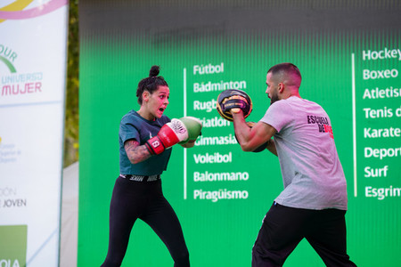 GRANADA  ANDALUSIA  SPAIN  October 12th  2019  Women boxers training in the street