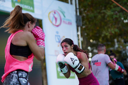 GRANADA ANDALUSIA SPAIN October 12th 2019 Women boxers training in the street