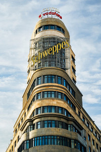 MADRID SPAIN 26TH DECEMBER 2019 Famous Scheweppes building in Gran Via