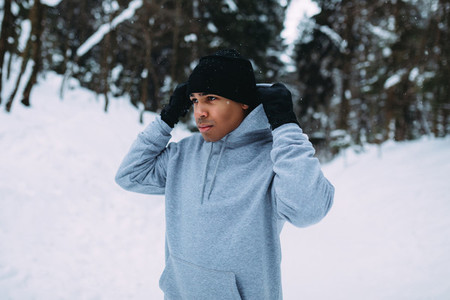 Sportsman standing in winter