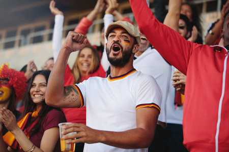 German football team supporters chanting in stadium