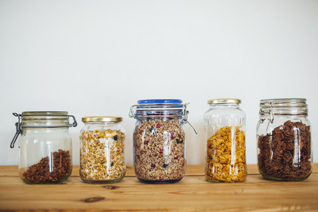 cereals and muesli in glass without packaging