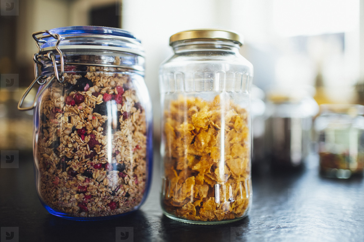 cereals and muesli in glass without packaging