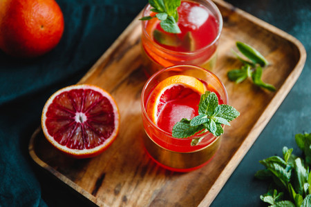 Summer cocktail with blood orange and mint