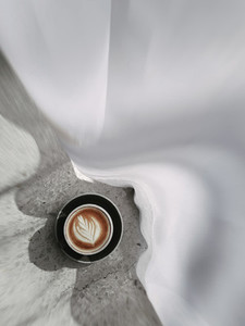 Top view of hot coffee cup