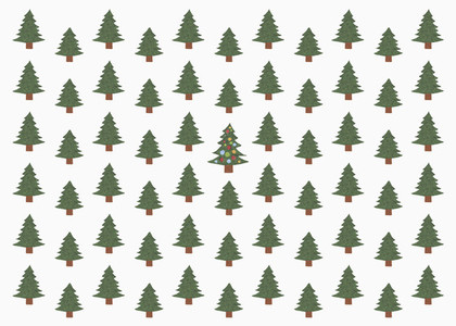 Illustration of green Christmas tree in forest