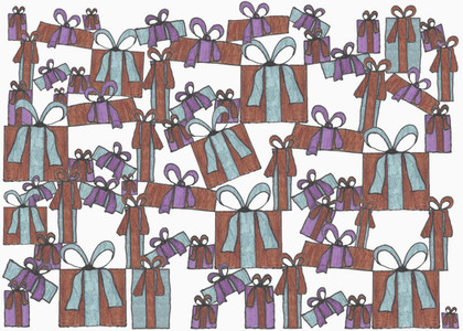 Illustration of stacked gifts on white background