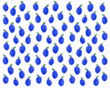 Illustration of blue plums on white background