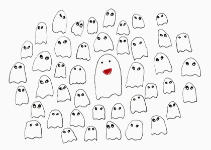 Drawing of ghosts on white background