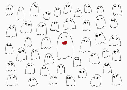 Drawing of ghosts on white background
