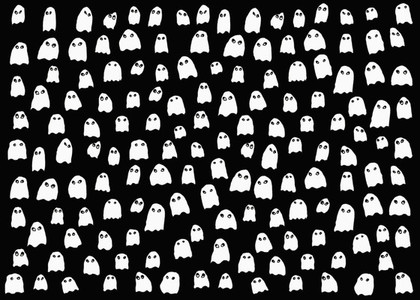 Drawing of small white ghosts on black background