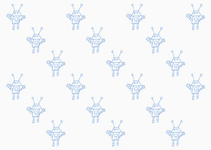 Drawing blue robots on white background