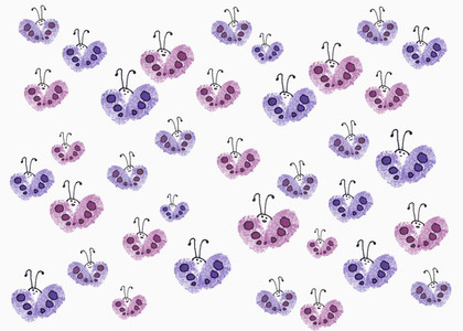 Drawing of purple and pink butterflies on white background