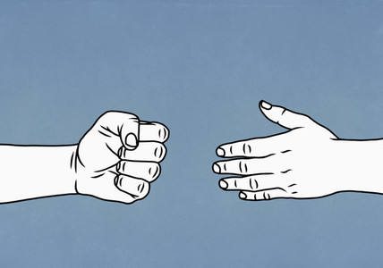 Contrasting hands open and closed in a fist