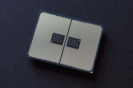CPU with land grid array on black background