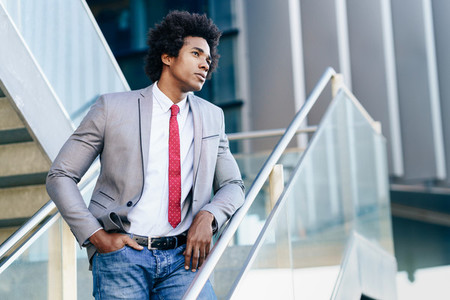 Black Businessman with afro hair standing outdoors