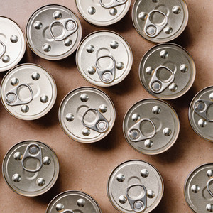 Background of canned food  top view