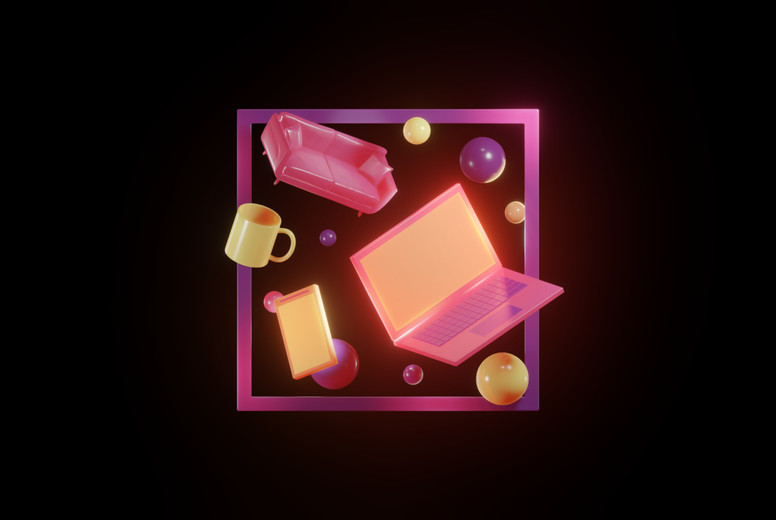 Work from home 3D glowing render