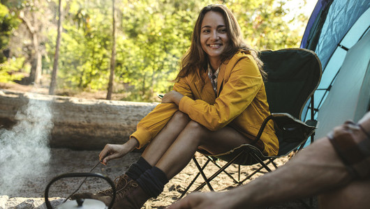 Woman camping in nature