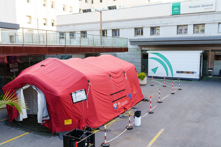 GRANADA SPAIN 23RD APRIL 2020 Temporary disinfection tent