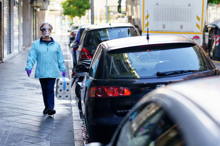 GRANADA SPAIN 23RD APRIL 2020 Older people shopping protected by masks  during the Covid 19 pandemic