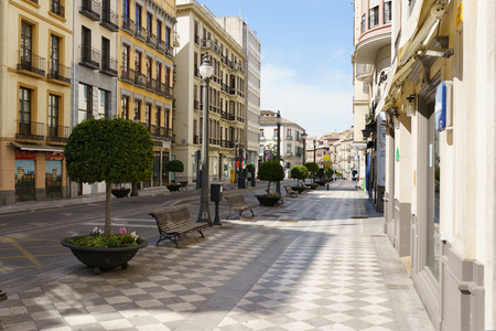 GRANADA SPAIN 23RD APRIL 2020 View of the Reyes Catolicos street empty of people