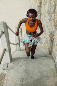 Woman exercising outdoors on steps