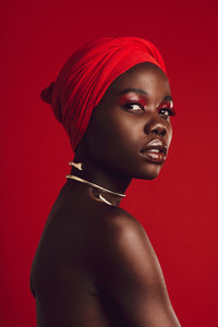 Stylish woman with red turban
