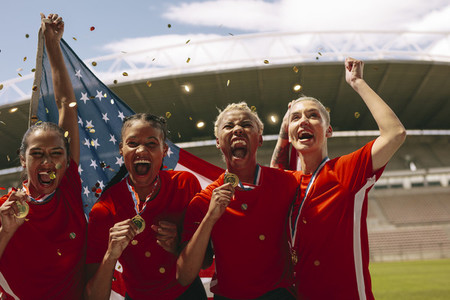 American women soccer team winning a championship
