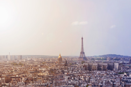 Cityscape of Paris  France  View of the Eiffel tower  Toned image