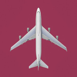 View from above airplane on pink background