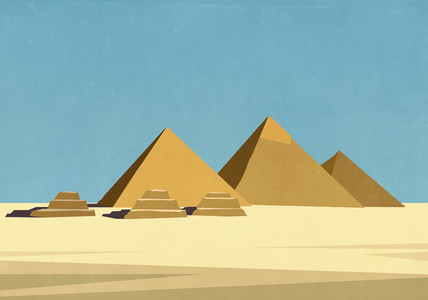 Egyptian pyramids in sunny desert