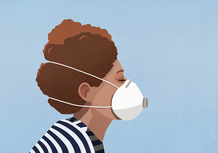Young woman wearing flu mask