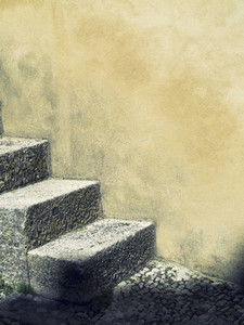 Concrete steps against wall