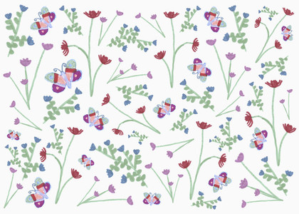 Butterfly and flower pattern on white background