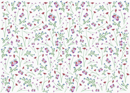 Butterfly and flower pattern on white background