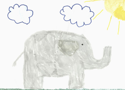 Childs drawing gray elephant