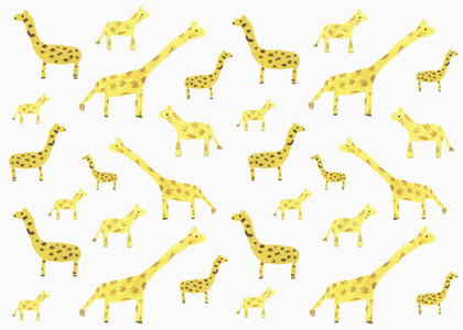 Childs drawing yellow giraffe pattern on white background